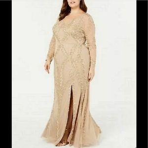 NEW ADRIANNA PAPELL 18W CHAMPAGNE BEADED GOWN